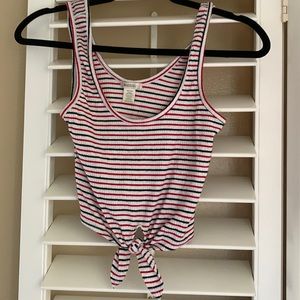 Tie front striped crop top